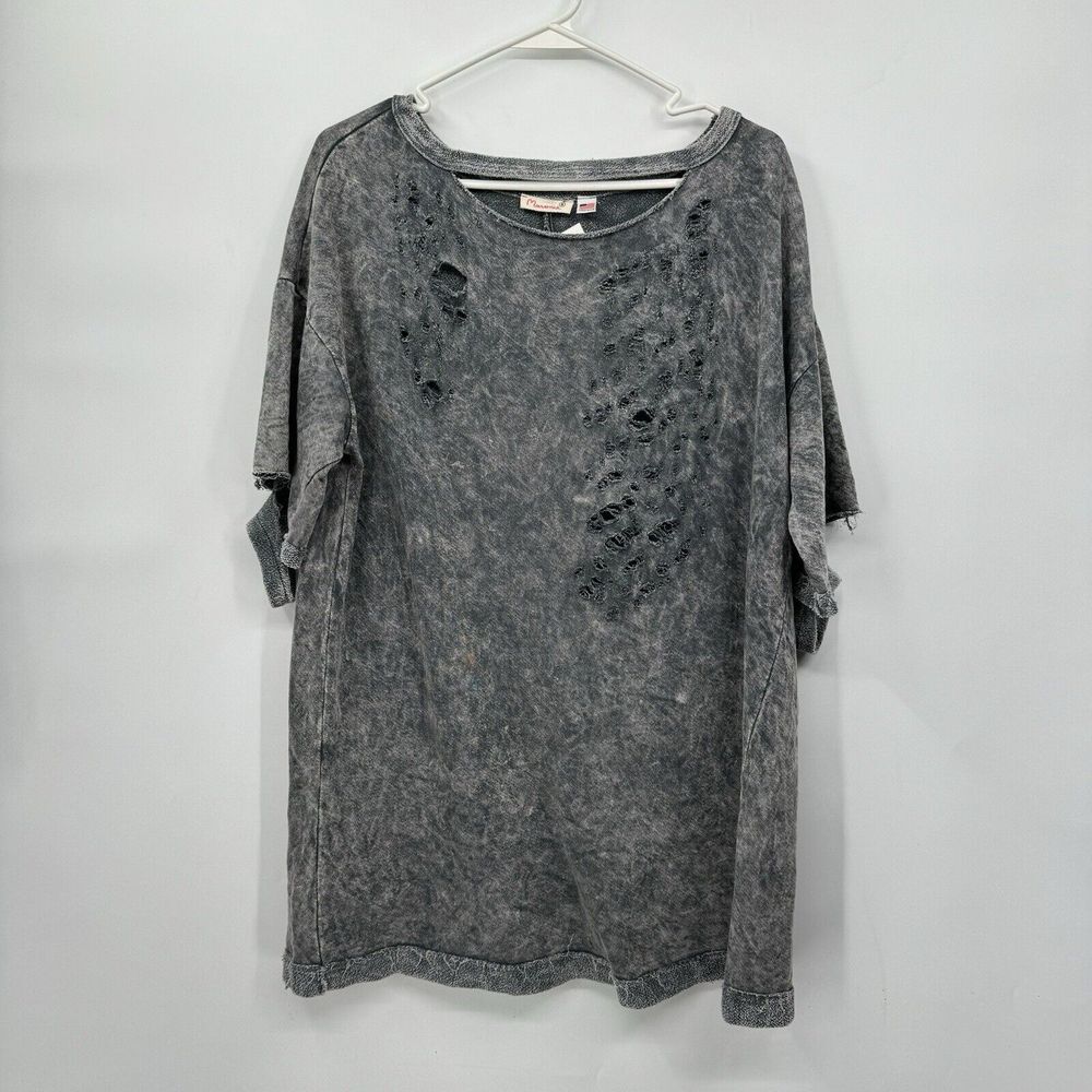 Maronie Small Oversized T-Shirt Womens Grey Acid Wash Distressed MD712056